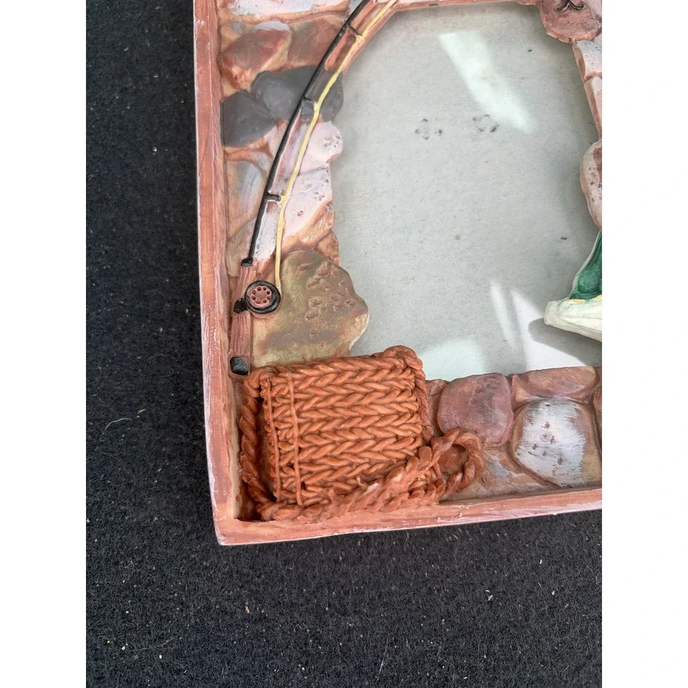 Vintage 3D‎ Fishing Picture Frame Bass Lure Rod Creel Rustic Lodge Decor